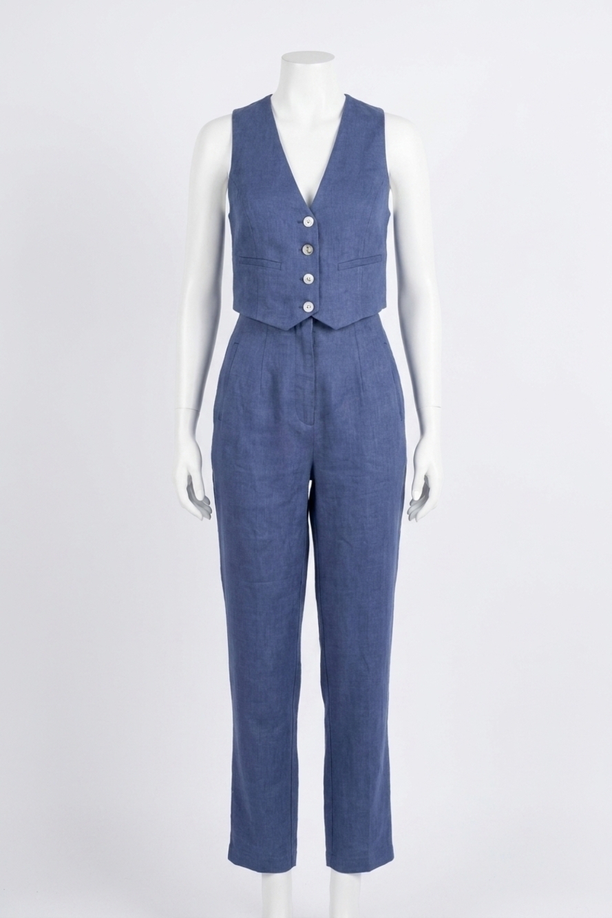 NEW LANHTROPY texas linen pants in deep blue